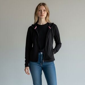 Juicy Couture Black Velour Track Jacket Zip Up Pink Lining Womens M